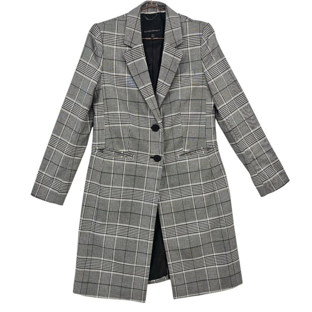 Banana Republic Womens XS‎ Black White Glenplaid Two Button Coat